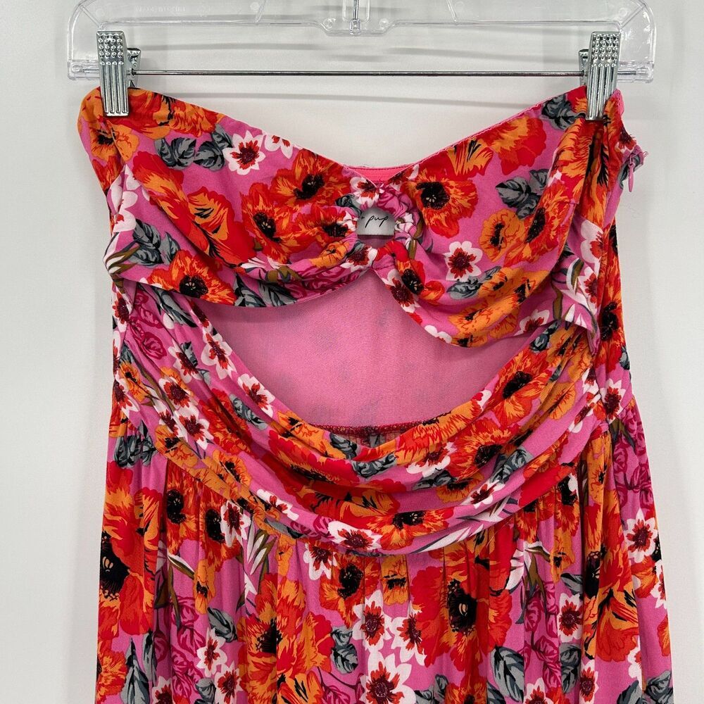 PETAL + PUP Pink Orange Sarai Floral Cutout Strapless Tiered Maxi Dress Size 10 - Picture 6 of 10